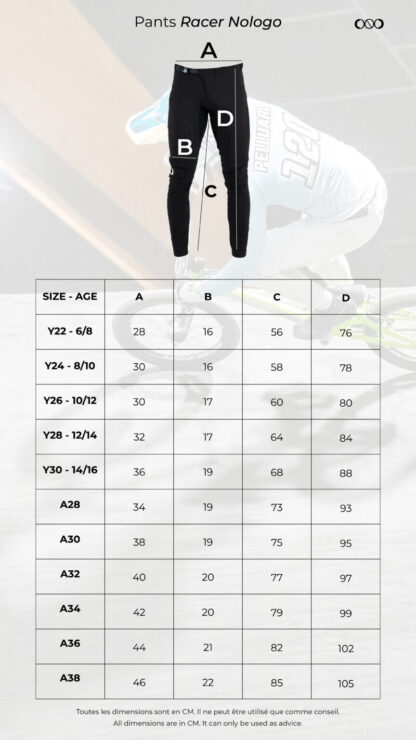 Guide des tailles Pantalon Racer (cm)